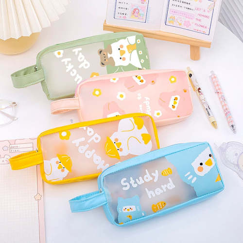 Kawaii Mesh Transparent Animal Print Pencil Case Pouch