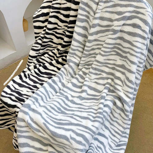 Cute Zebra Pattern Coral Fleece Soft Throw Towel & Blanket Set