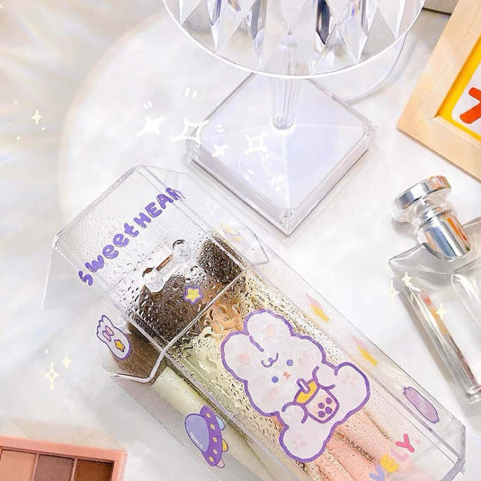 Cute Bunny Print Acrylic Transparent Pen & Makeup Brush Holder