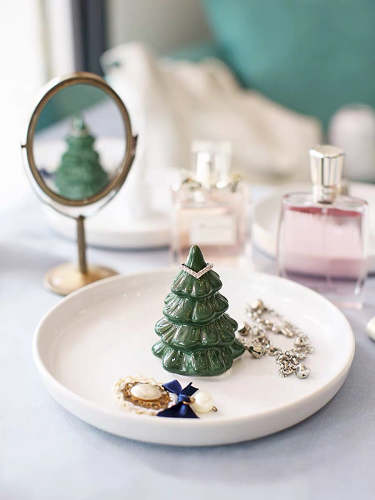 Cute Ceramic Christmas Tree & Squirrel Jewellery Decor Mini Plate Tray