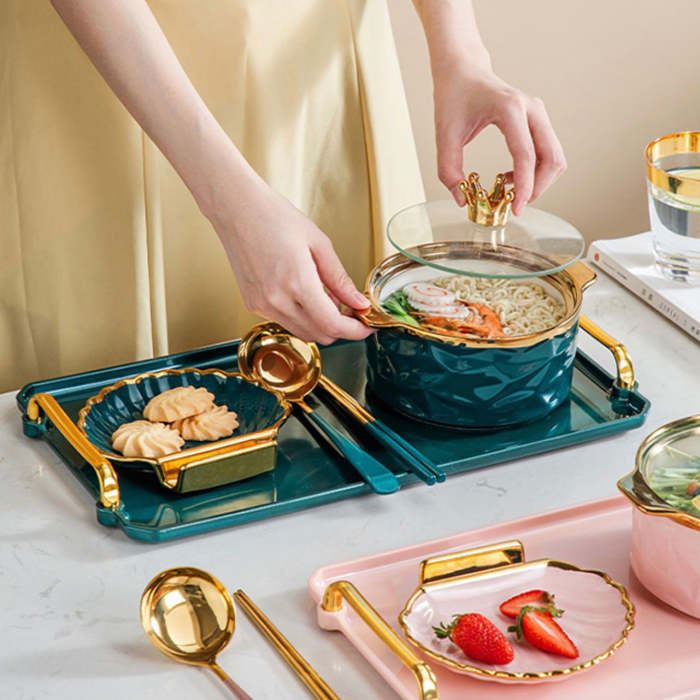 Cute Princess Mermaid Style Shell Plate & Bowl Set with Tray
