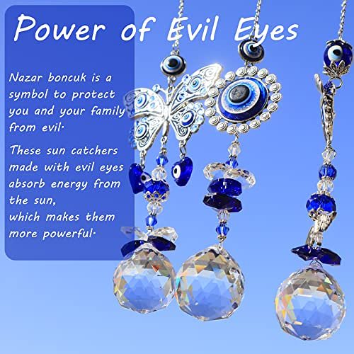 Evil Eye Suncatchers with Crystal Prism (3 Pcs)