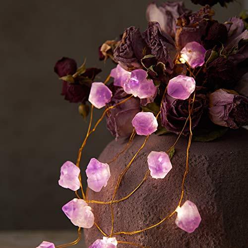 Natural Large Amethyst Raw Stones Battery Powered 6.5FT 20 LEDs with Remote/Timer