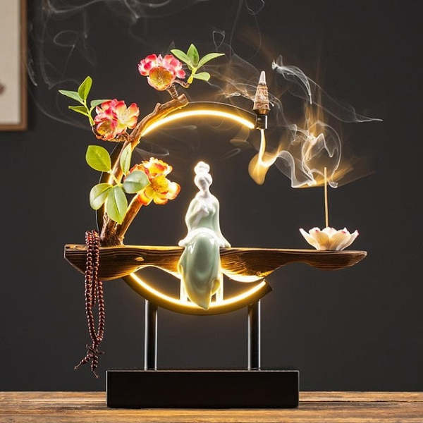 Handmade Waterfall Backflow Incense Burner with Flower Censer