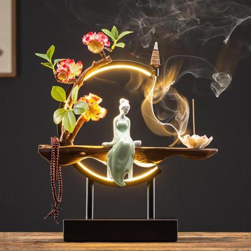 Handmade Waterfall Backflow Incense Burner with Flower Censer
