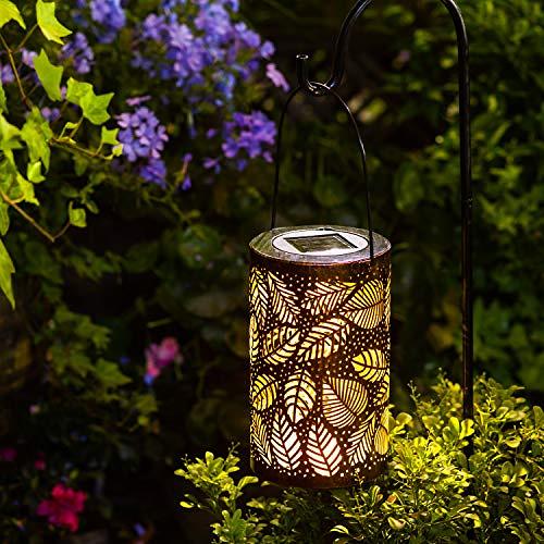 Solar Lantern Hanging Lights Metal Leaf Pattern