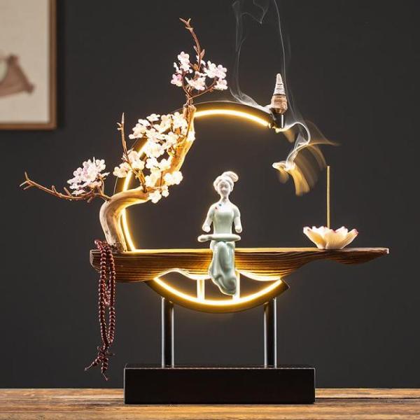 Handmade Waterfall Backflow Incense Burner with Flower Censer