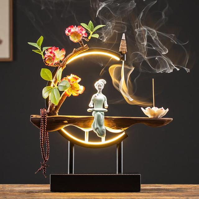 Handmade Waterfall Backflow Incense Burner with Flower Censer