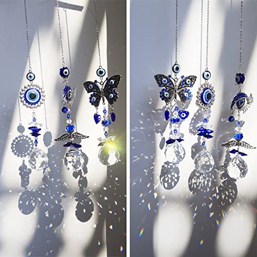 Evil Eye Suncatchers with Crystal Prism (3 Pcs)