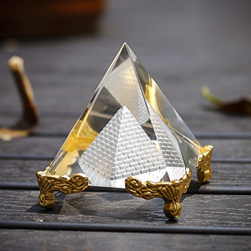 Pyramid Prism 2.4- Meditation Crystals for Prosperity Positive Energy with Gold Stand