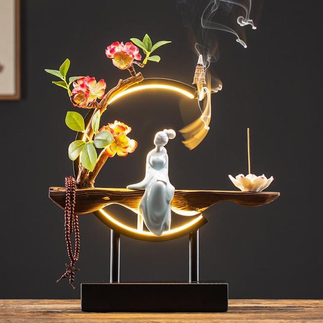Handmade Waterfall Backflow Incense Burner with Flower Censer