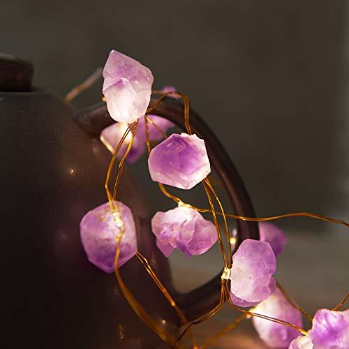 Natural Large Amethyst Raw Stones Battery Powered 6.5FT 20 LEDs with Remote/Timer