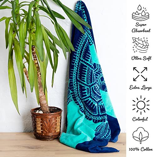 Extra Large (34”x 63”) Plush Honu Beach Towel Made from 100% Cotton