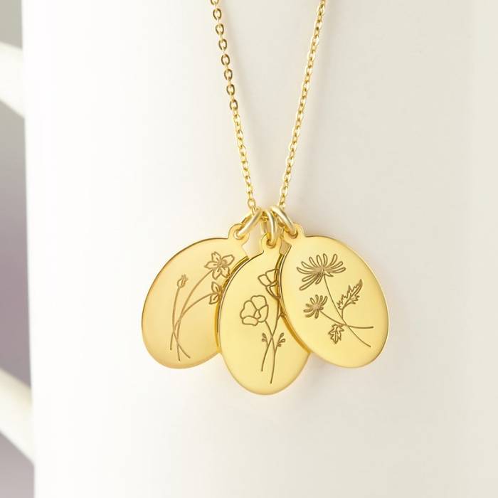 Birth Month Flower Necklace For Mom - Oval