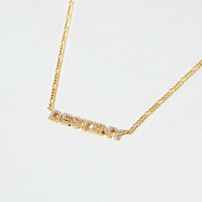 CZ Pave Name Necklace - Figaro Chain