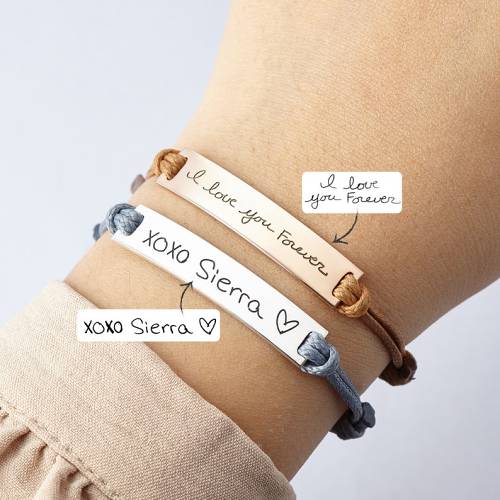 Leather Handwriting Bracelet - Bar