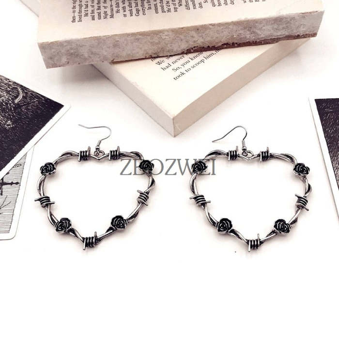 Gothic Barbed Wire Heart Earrings (Available in 7 Designs)