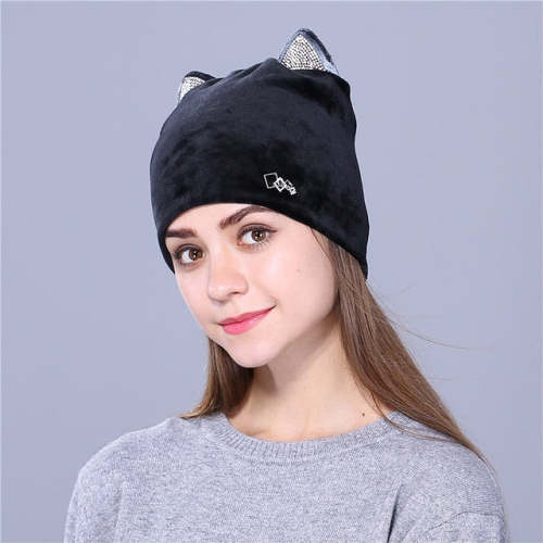 Rhinestone Cat Ear Beanie