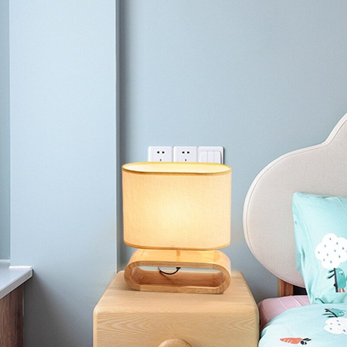 Japanese Linen Cover Wooden Table Lamp