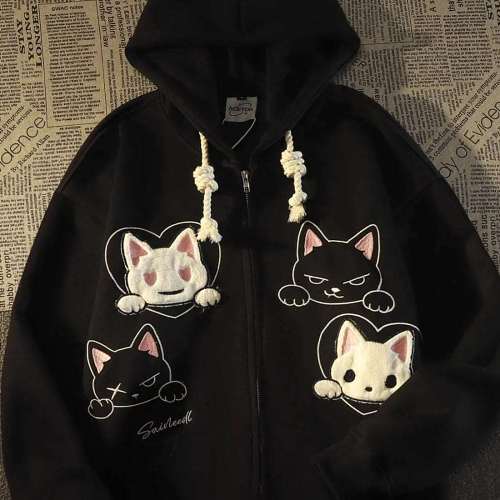Cat Face Zip Hoodie