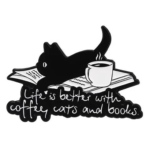 Coffee, Cats & Books Pin