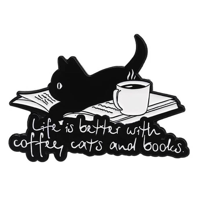 Coffee, Cats & Books Pin