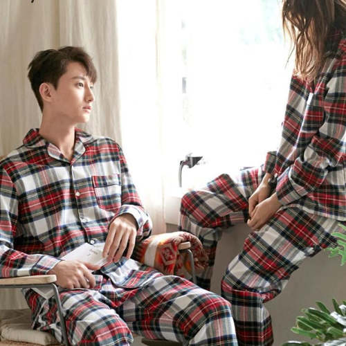 Plaid Print Couple Pajamas Set