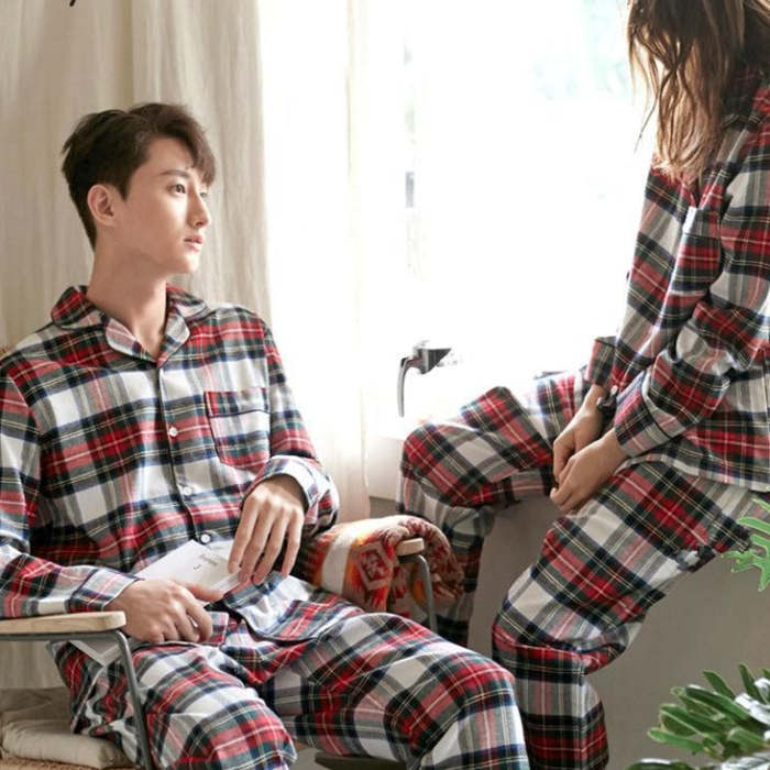 Plaid Print Couple Pajamas Set