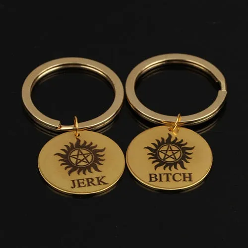 JERK BITCH Stamped Keychain for Couples [Set of 2]