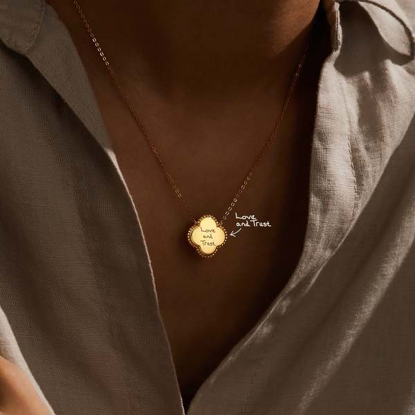 Handwriting Necklace - Clover Charm