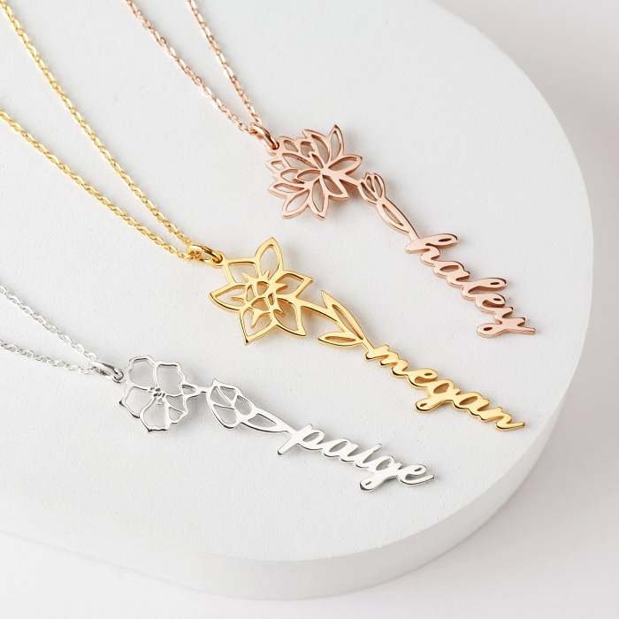 Birth Flower Necklace with Name
