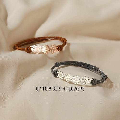 Birth Flower Bracelet - Leather Cord