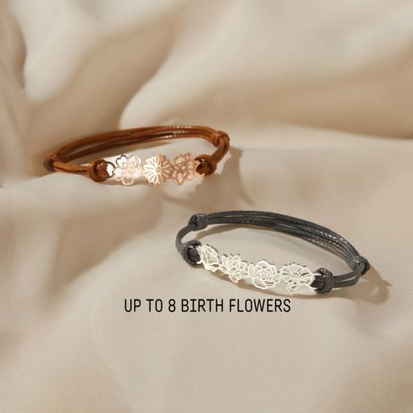 Birth Flower Bracelet - Leather Cord