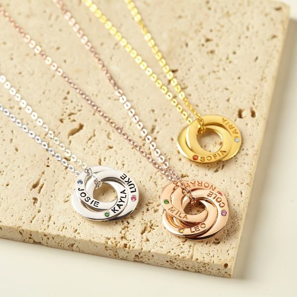 Mom Necklace With Children's Names & Birthstones - 2-4 Ring
