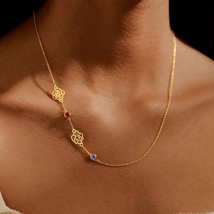 Birth Flower Necklace With Birthstones