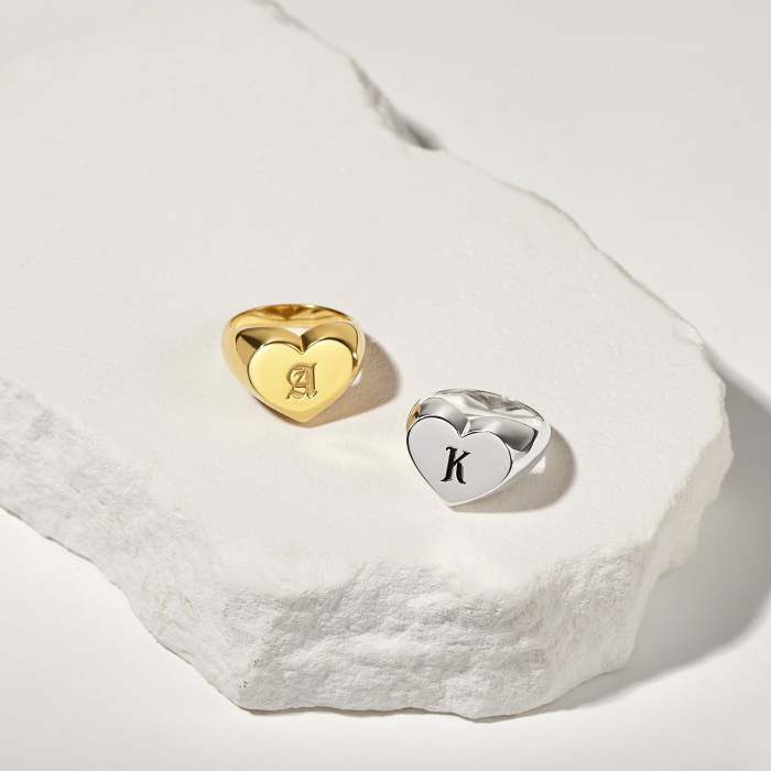 Custom Initial Heart Signet Ring