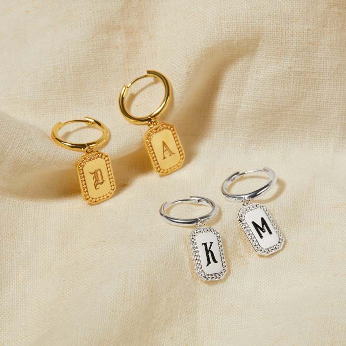 Dangle Initial Tag Earrings