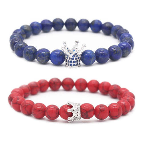 Red and Blue King and Queen Crown Couple Bracelets | Distance Bracelets [Set of 2]