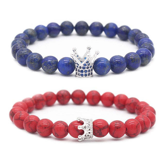 Red and Blue King and Queen Crown Couple Bracelets | Distance Bracelets [Set of 2]