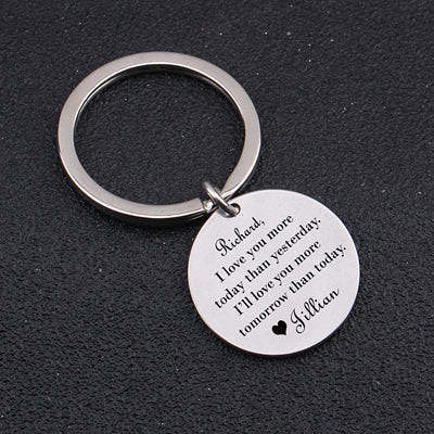 I LOVE YOU MORE TODAY Engraved Keychain for Couples