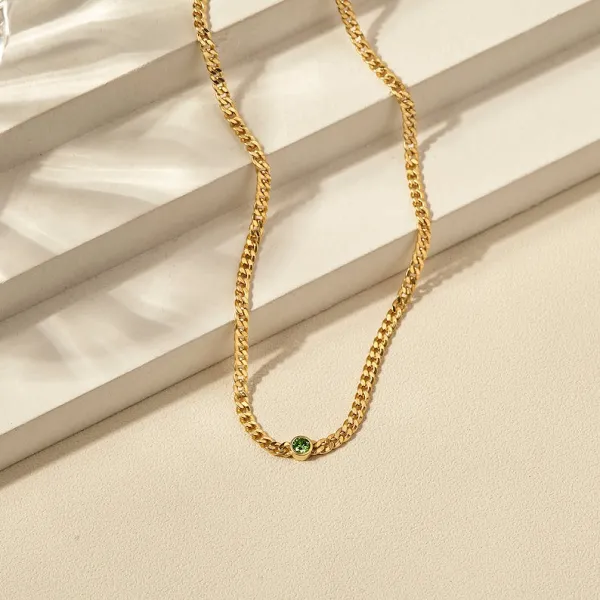 Curb Chain Necklace With Birthstone
