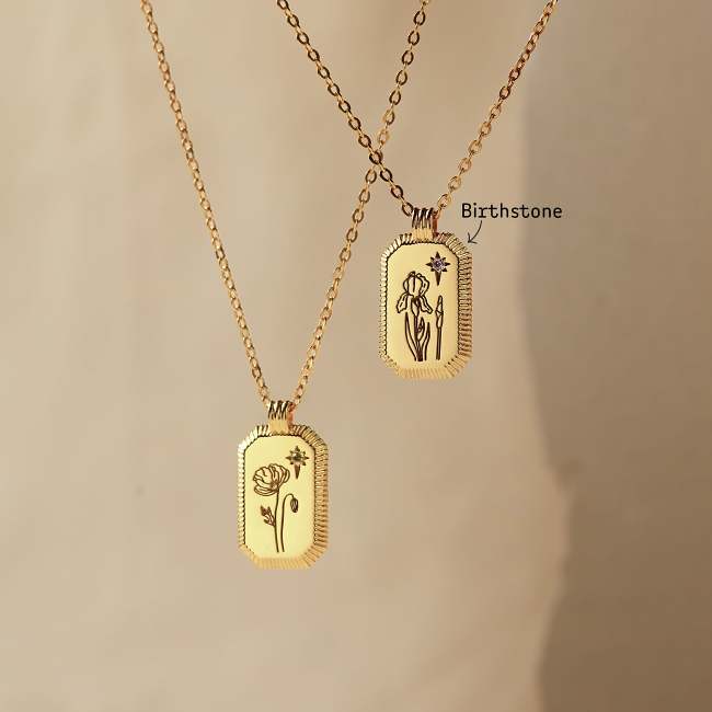 Personalized Birth Flower Necklace With Birthstones