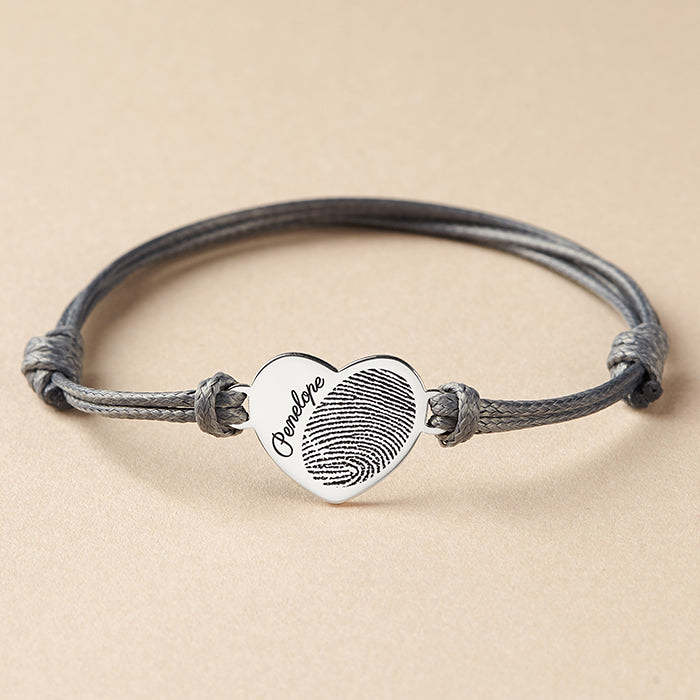 Leather Fingerprint Bracelet With Name