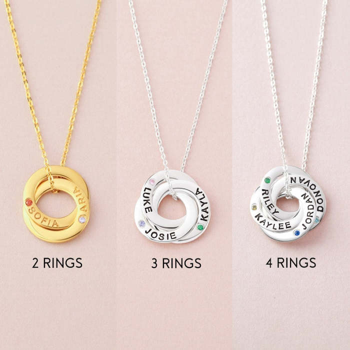Mom Necklace With Children's Names & Birthstones - 2-4 Ring