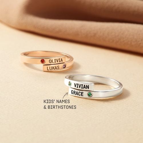 Wrap Ring With Names and Birthstones