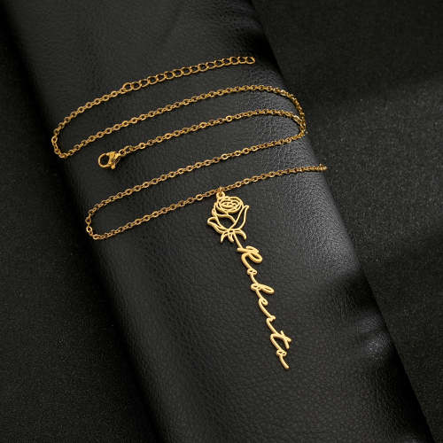 Name Necklace - Rose Flower