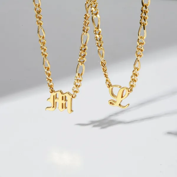 Personalized Initial Necklace - Figaro Chain