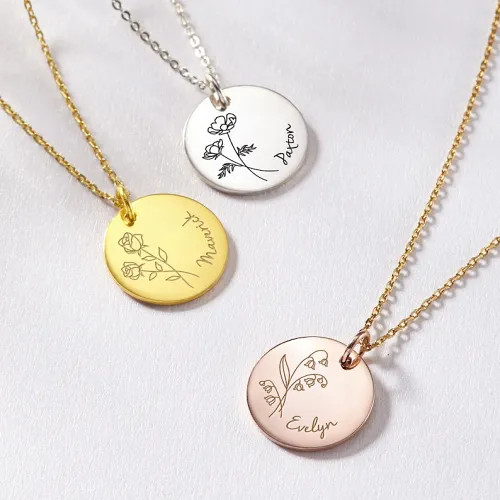 Birth Month Flower Necklace For Mom - Disc