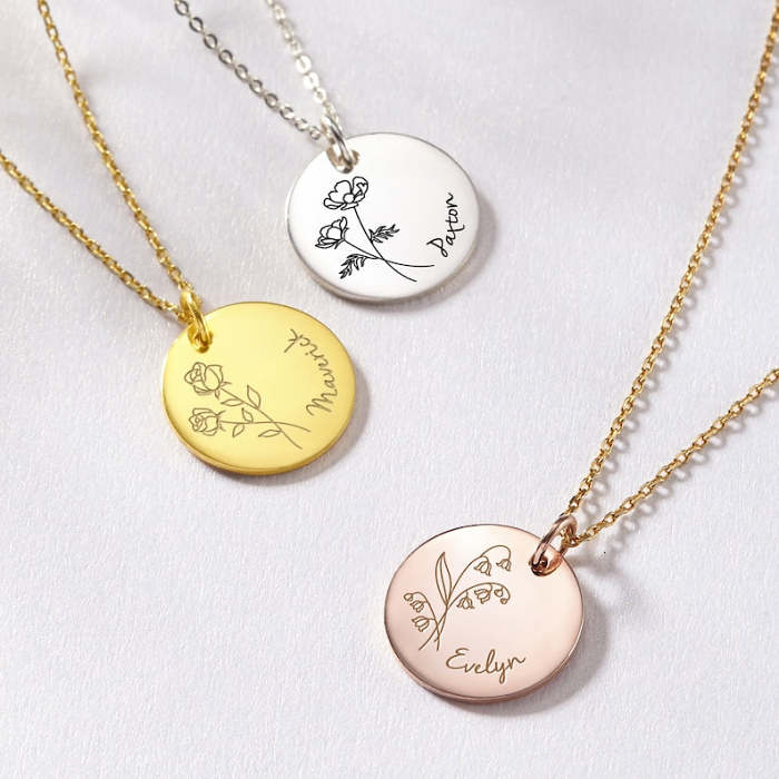 Birth Month Flower Necklace For Mom - Disc