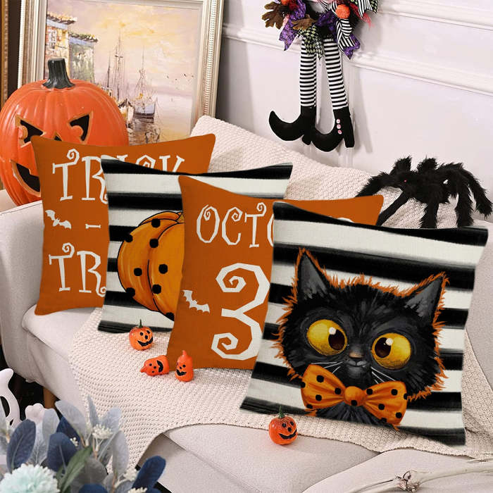 Halloween Theme Linen Cushion Covers